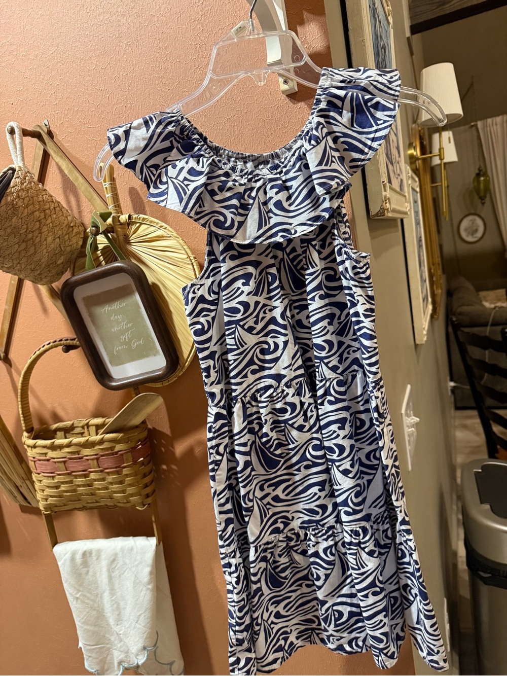 Vineyard Vines Navy and White Ruffle Neck Girls' Casual Dress